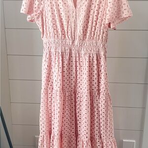 Elegant Pink Eyelet Maxi Dress